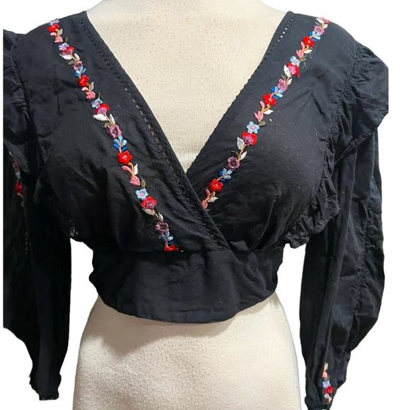 TOPSHOP Floral tie back crop top Black Size 2 - Picture 1 of 8